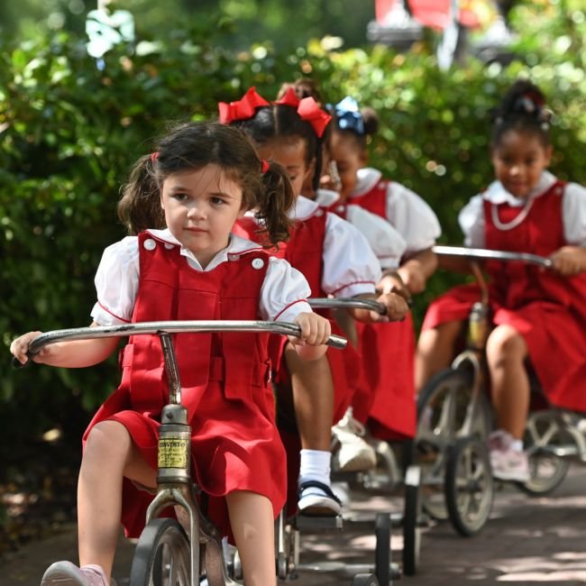 lower school students on bike